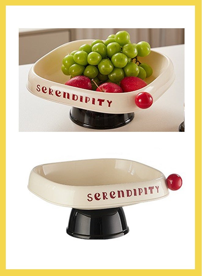 صينية تخزين كبيرة السعة عالية الساق، علبة حلوى للمطبخ للوجبات الخفيفة للتجفيف، صينية تخزين مزخرفة، صينية شاي، صينية تخزين، صينية تخزين، صينية ديكور منزلي، لديكور غرفة المعيشة في غرفة المعيشة في المنزل - مربعة وأسود - Image 1