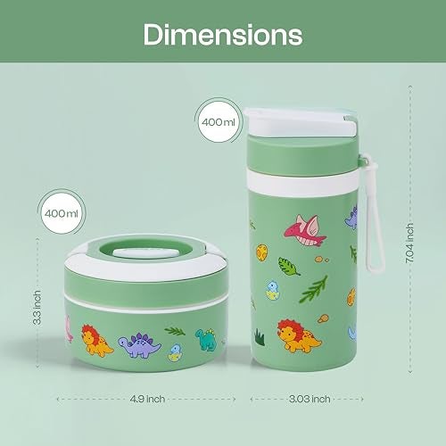 Pinnacle Prime Insulated Tiffin Box & Pixel Insulated Water Bottle Combo for Kids (400ml Each)| Dual Compartment Lunch Box & Stainless Steel Inner Bottle |Ideal for School,Picnic & Gift (Jungle Mist) - Image 2