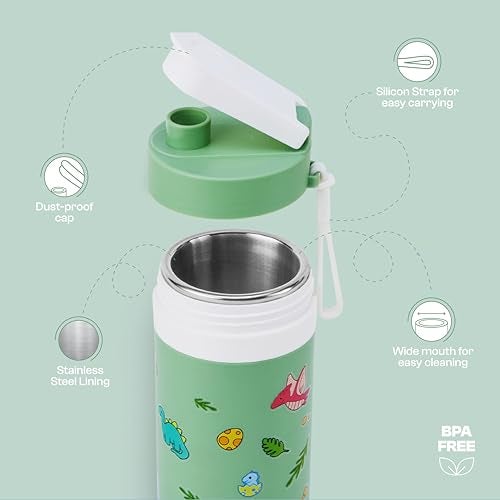 Pinnacle Prime Insulated Tiffin Box & Pixel Insulated Water Bottle Combo for Kids (400ml Each)| Dual Compartment Lunch Box & Stainless Steel Inner Bottle |Ideal for School,Picnic & Gift (Jungle Mist) - Image 3