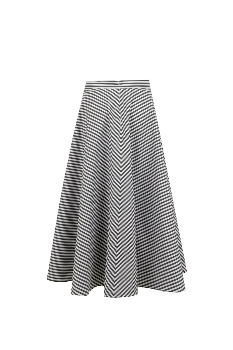 EXQUISE Striped Pattern Regular Midi Length Flared Skirt