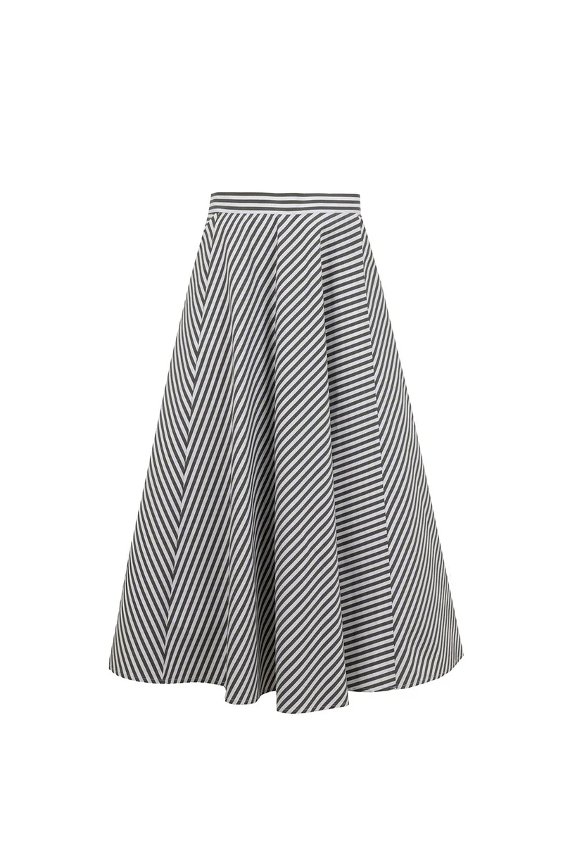 EXQUISE Striped Pattern Regular Midi Length Flared Skirt