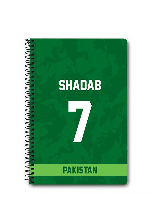 Stylizedd Designer A5 Spiral Notebook Memo Notepad Journal Player - Shadab Khan, Jersey Number -7  - Image 1