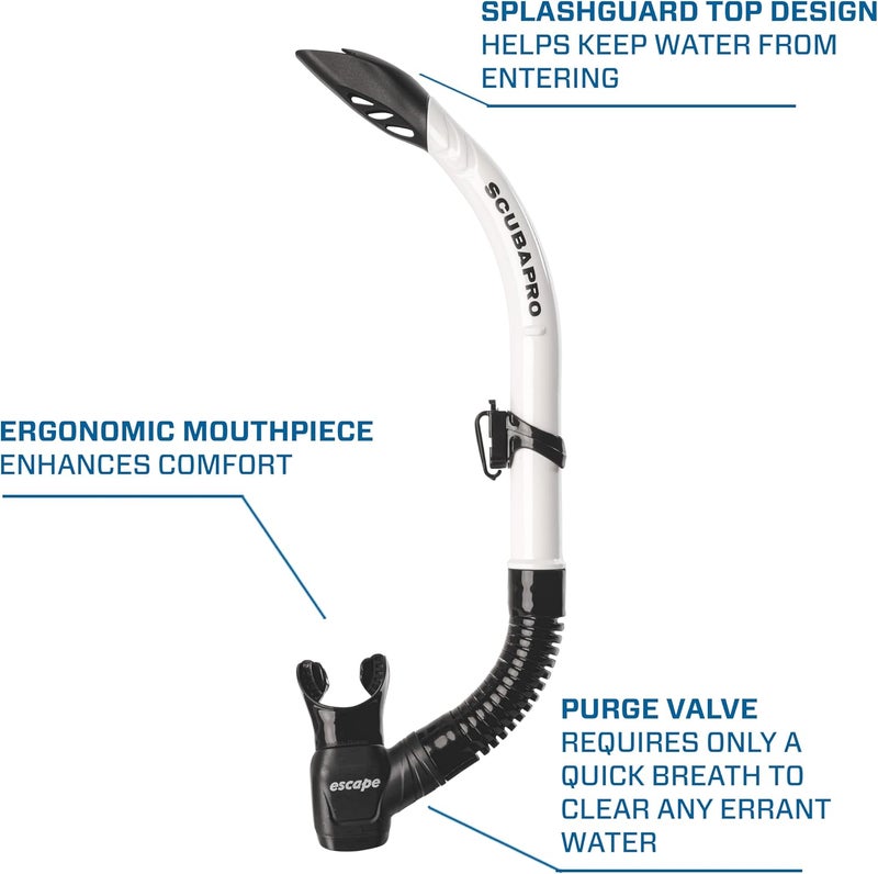 SCUBAPRO Escape Semi-Dry Snorkel, with Purge Valve and Splashguard Barrel-Top Design - Image 3