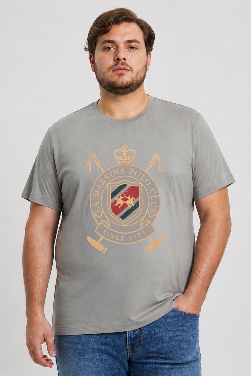 La Martina Men Crew Neck Short Sleeve Graphic Print T-Shirt, Grey - Image 1