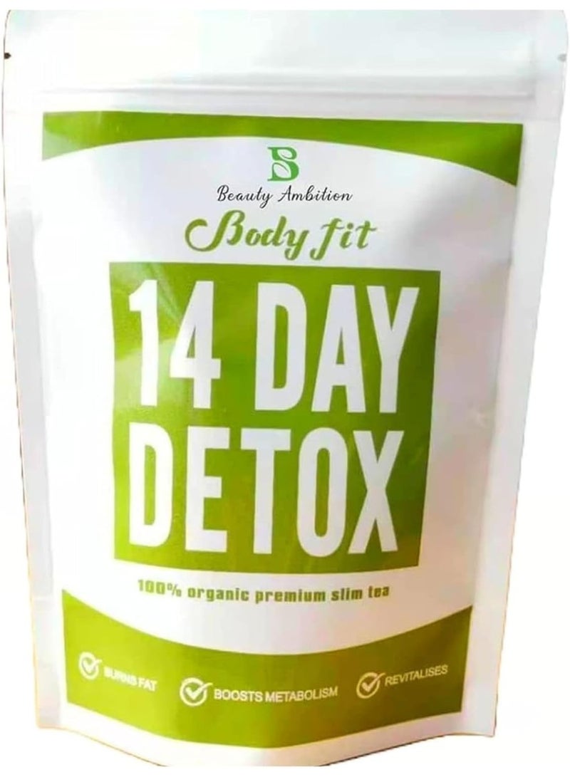 Beauty Ambition Body Fit 14 Day Detox Tea – Organic Herbal Cleanse & Metabolism Support Slim Tea (14 Bags) - Image 1