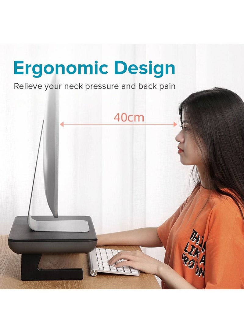 Ergonomic Desktop PC Monitor Stand Riser Laptop Standing Desk Holder with Phone Bracket & Drawer for Cables