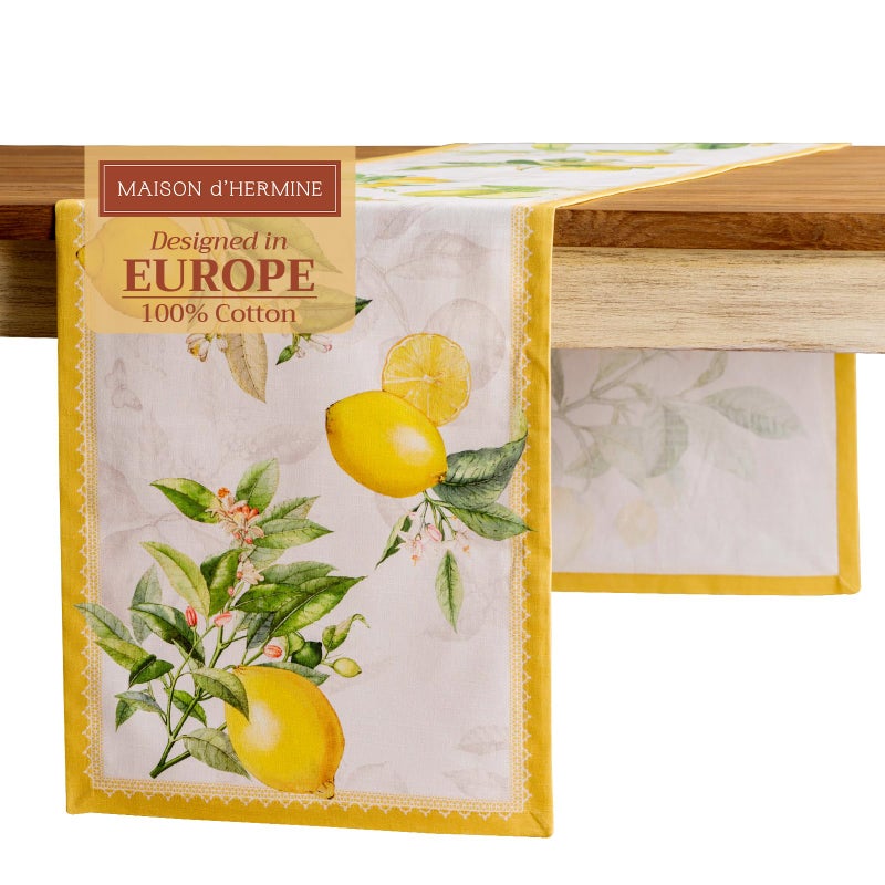 Maison d' Hermine Table Runner 100% Cotton Single Layer Table Runners 108 inches Long Decorative for Home Kitchen Dining Party Wedding Bridal Shower Spring Summer (Limoncello, 14.50" x 108") - Image 1