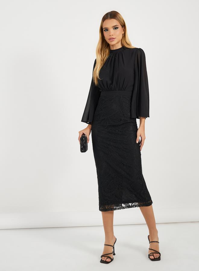 ستايلي فستان ميدي بتفاصيل دانتيل وأكمام واسعة - Image 4