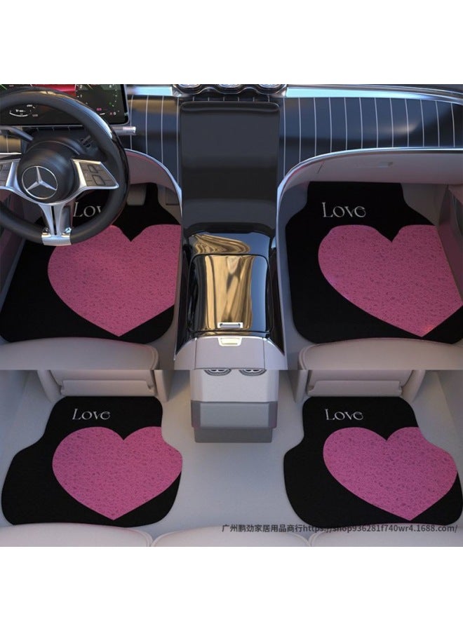 Car Mat Carpet Wire Ring Monolithic Car Mat Non-slip Floor Mat Main Driving Mat Easy To Clean Universal Environmental Protection-Size:Sqa03-purple Background Pink Heart-rear Split 50*50 (2 Pieces Of Silk Circle) 