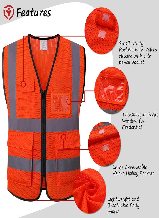 Asiphitu Reflective Safety Vest for Men Women High Visibility Construction Work Vest with Pockets and zipper front Hi Vis Security Vest with Reflective Strips Meets ANSI/ISEA Standard (AP1-Orange-2XL) - Image 4