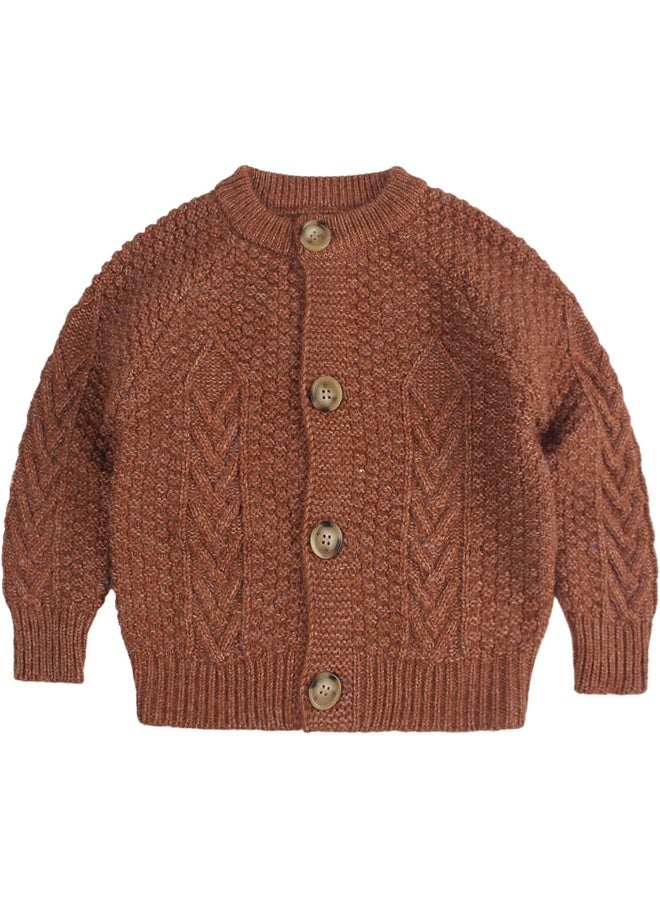 Peecabe Peecabe Toddler Cardigan Cotton Long Sleeve Cable Knit Toddler Sweater for Girls Crewneck Chunky Crochet Sweater Winter 1-6T  - Image 1