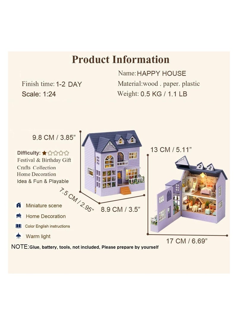 عام طقم أثاث خشبي مصغر لبيت الدمى DIY، بيت دمى يدوي صغير مع LED، طقم أثاث بمقياس 1:24، ألعاب بيت دمى إبداعية لأصدقائك البالغين وأحبائك كهدية عيد ميلاد. - Image 2