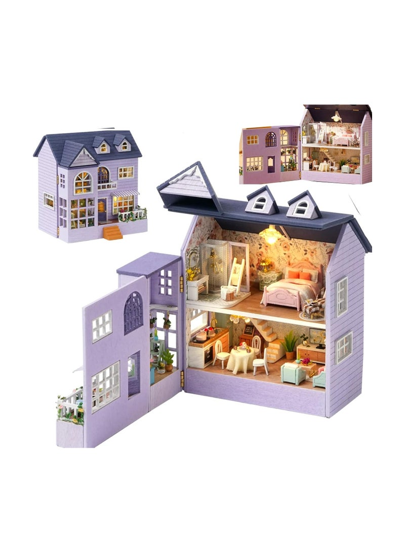 عام طقم أثاث خشبي مصغر لبيت الدمى DIY، بيت دمى يدوي صغير مع LED، طقم أثاث بمقياس 1:24، ألعاب بيت دمى إبداعية لأصدقائك البالغين وأحبائك كهدية عيد ميلاد. - Image 1