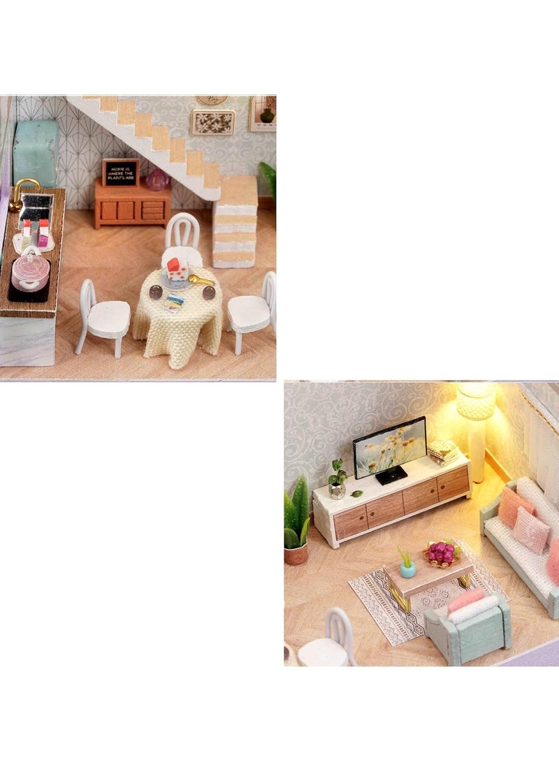 عام طقم أثاث خشبي مصغر لبيت الدمى DIY، بيت دمى يدوي صغير مع LED، طقم أثاث بمقياس 1:24، ألعاب بيت دمى إبداعية لأصدقائك البالغين وأحبائك كهدية عيد ميلاد. - Image 3