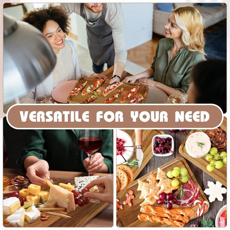 Layhit أطباق خشبية من لايهيت 3 قطع صواني تقديم خشبية من الأكاسيا 13 بوصة مستطيلة لوح تشاركوتيري لوح جبن مزخرف للطعام واللحم والفواكه بأسلوب حيوي - Image 5