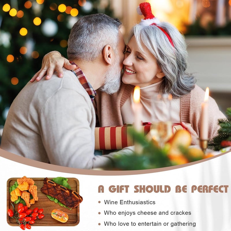 Layhit أطباق خشبية من لايهيت 3 قطع صواني تقديم خشبية من الأكاسيا 13 بوصة مستطيلة لوح تشاركوتيري لوح جبن مزخرف للطعام واللحم والفواكه بأسلوب حيوي - Image 3