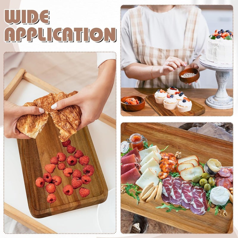 Layhit أطباق خشبية من لايهيت 3 قطع صواني تقديم خشبية من الأكاسيا 13 بوصة مستطيلة لوح تشاركوتيري لوح جبن مزخرف للطعام واللحم والفواكه بأسلوب حيوي - Image 4