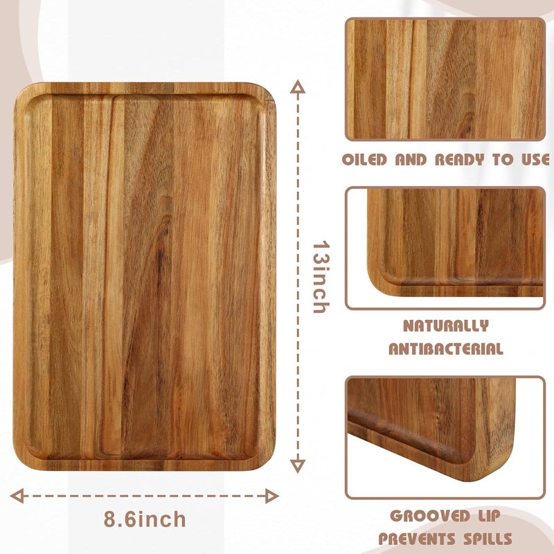 Layhit أطباق خشبية من لايهيت 3 قطع صواني تقديم خشبية من الأكاسيا 13 بوصة مستطيلة لوح تشاركوتيري لوح جبن مزخرف للطعام واللحم والفواكه بأسلوب حيوي - Image 2