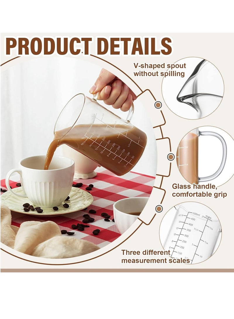 KASTWAVE Glass Measuring Cup with Insulate Handle 2 Pack 500 ML V Shaped Spout High Borosilicate Glass Measuring Cup Three Scales OZ Cup ML for Kitchen Restaurant Home Easy to Read - Image 3