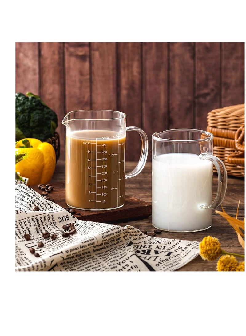 KASTWAVE Glass Measuring Cup with Insulate Handle 2 Pack 500 ML V Shaped Spout High Borosilicate Glass Measuring Cup Three Scales OZ Cup ML for Kitchen Restaurant Home Easy to Read - Image 5