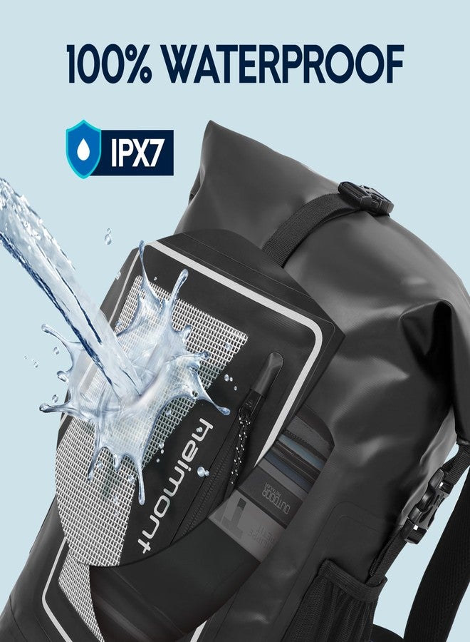 Haimont Waterproof Backpack Dry Bag Floating Roll Top Dry Sack Durable Backpack with Padded for Kayaking, Surfing, Rafting, Fishing, 30L, Black - Image 2