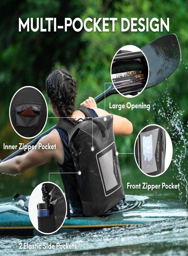 Haimont Waterproof Backpack Dry Bag Floating Roll Top Dry Sack Durable Backpack with Padded for Kayaking, Surfing, Rafting, Fishing, 30L, Black - Image 5
