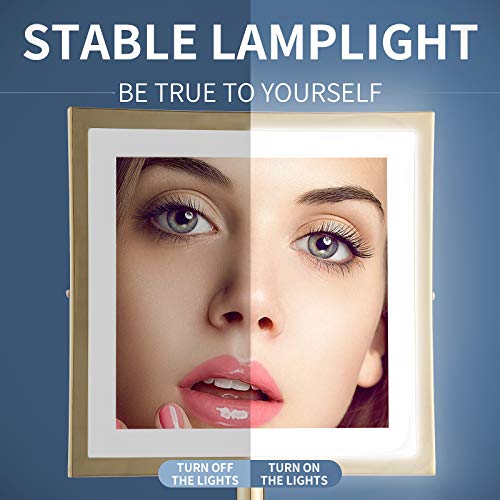DOWRY Tabletop LED Lighted 5X Magnifying Makeup Mirror Square with Plug 8 Inch Polished Gold Finished - Image 3