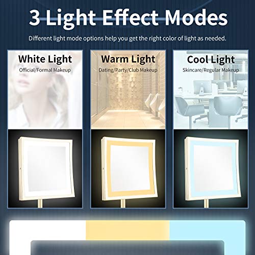 DOWRY Tabletop LED Lighted 5X Magnifying Makeup Mirror Square with Plug 8 Inch Polished Gold Finished - Image 4