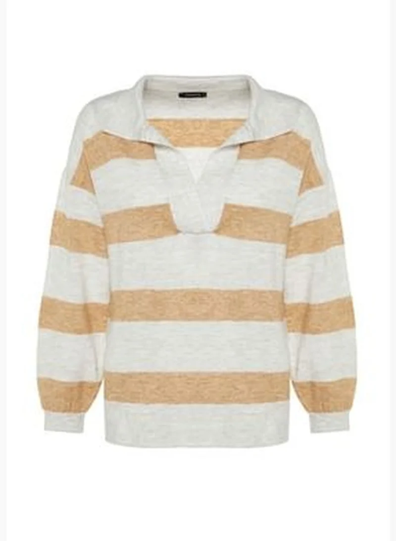 trendyol Wide fit in ecru. A Soft Textured Color Block Knitwear Sweater TWOAW23KZ00688.