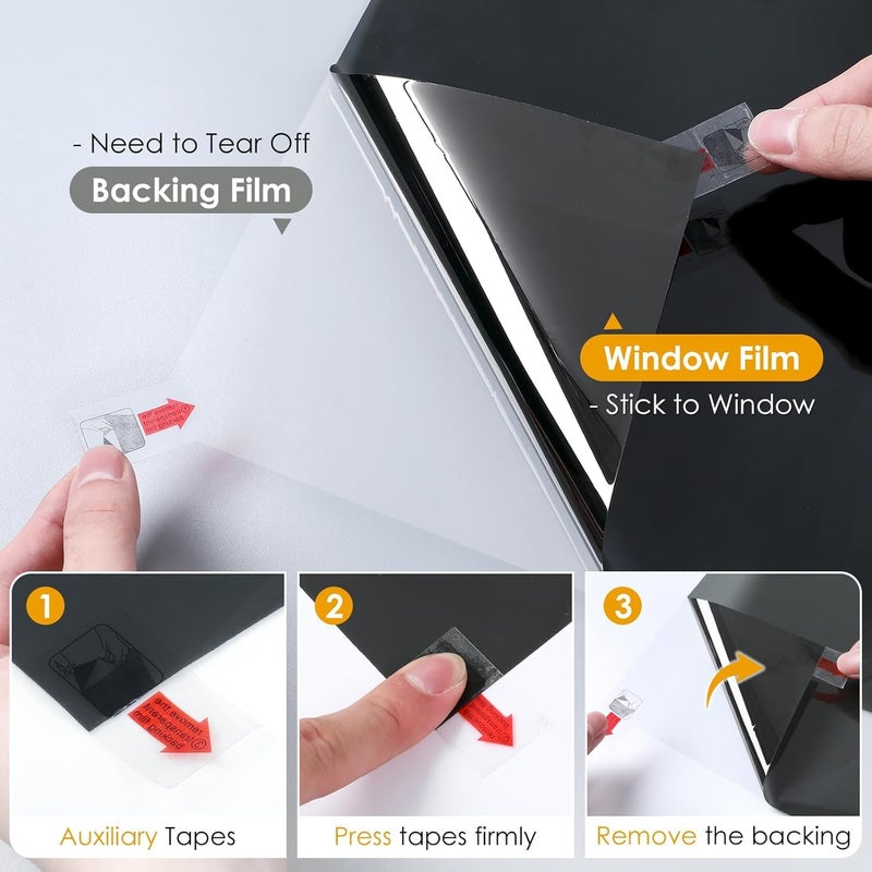 KAPIX Window Sticker for Privacy, Glass Film One-Way Black Film Anti Uv Tint for Home, Reflective Mirror Sun Blocking Heat Control UV Protection| Privacy Glass Film (51 x 200 cm) - Image 3