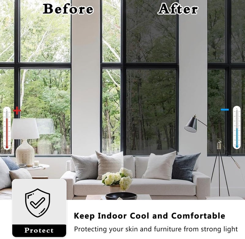 KAPIX Window Sticker for Privacy, Glass Film One-Way Black Film Anti Uv Tint for Home, Reflective Mirror Sun Blocking Heat Control UV Protection| Privacy Glass Film (51 x 200 cm) - Image 2