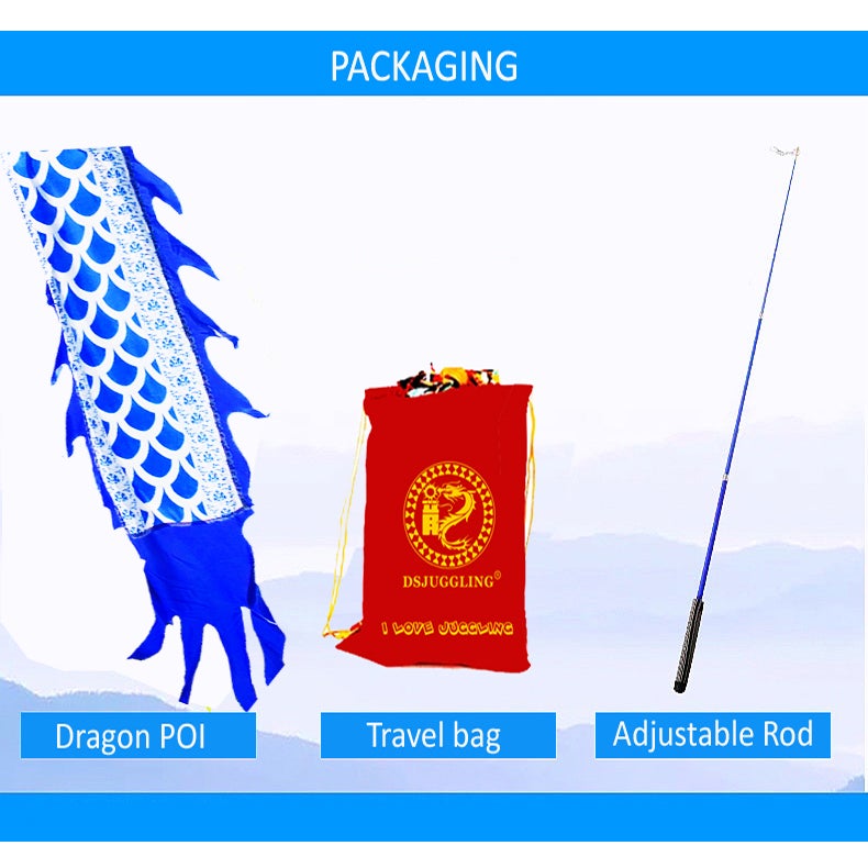 DSJUGGLING 3 Meters (9.8 FT) Blue Celadon Dragon Ribbon Poi with Wand, Outdoor Flinging Fitness Dragon Dance Blue Dragon Ribbon Streamer with Fiberglass Handstick + Travel Bag! - Image 3