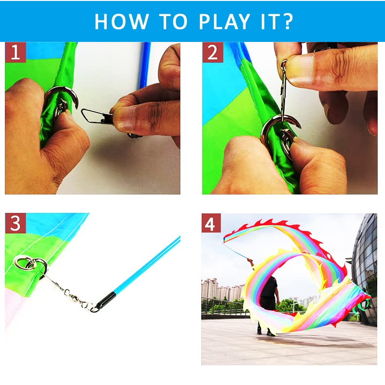 DSJUGGLING 3 Meters (9.8 FT) Blue Celadon Dragon Ribbon Poi with Wand, Outdoor Flinging Fitness Dragon Dance Blue Dragon Ribbon Streamer with Fiberglass Handstick + Travel Bag! - Image 4