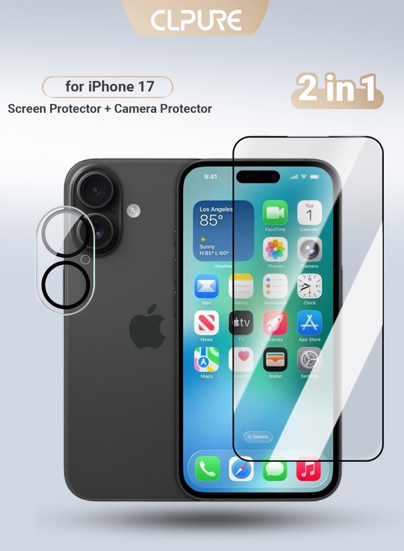 كلبور واقي شاشة 2 في 1 لهاتف iPhone 17 + واقي عدسة الكاميرا، تغطية كاملة، صلابة 9H، خالٍ من الفقاعات - Image 1