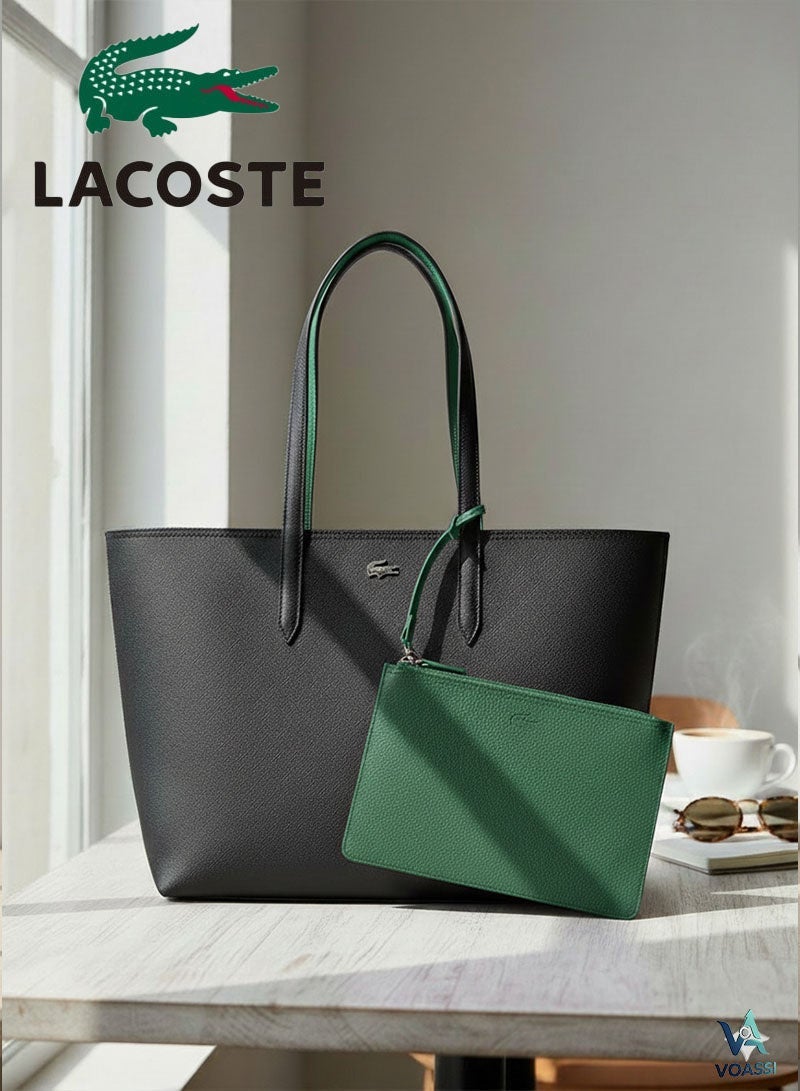 لاكوست حقيبة اليد الخضراء السوداء الفرنسية - Image 1