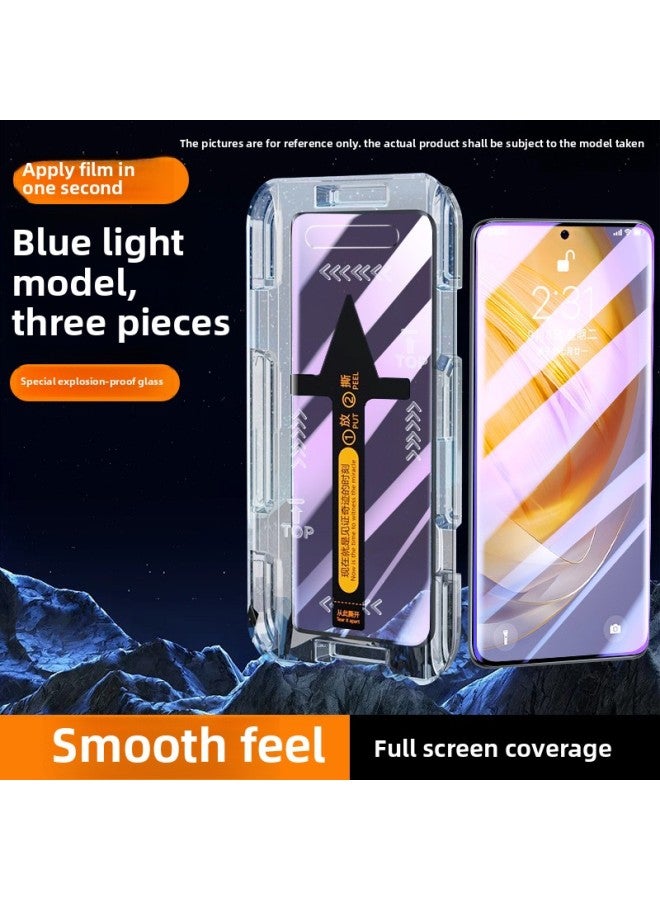 For Opporeno11 Tempered Film Reno10 Mobile Phone Film Rneo9pro Full Screen Coverage Opp7por-Colour:Second Sticker Warehouse★Blu-ray 3 Pieces★Kunlun Explosion-proof Glass* Film Can Be Applied In One Second* Special For Those With Handicapped Hands-Size:OPPO Reno8 Pro+ - Image 1