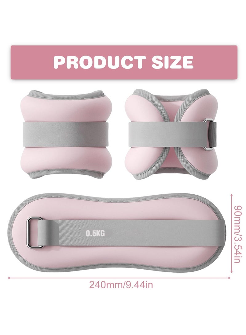 هاهاهاي طقم مكون من قطعتين من أوزان الكاحل والساق والذراع والمعصم، أوزان لليد والقدم، 1 كجم لكل زوج، إحكام قابل للتعديل، مناسب للنساء ذوات القوة الأقل والأطفال الراقصين، للحركة والجري والجمباز (وردي) - Image 2