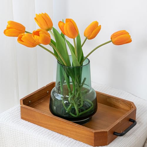 Relexome Green Glass Flower Vase for Centerpieces Bouquet Flowers Modern Wide Mouth Glass Vase Decorative Bud Vases for Home Decor, Living Room, Kitchen, Dining Table, Entryway 7.3 Inch - Image 2