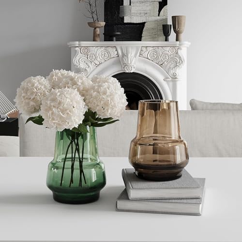 Relexome Green Glass Flower Vase for Centerpieces Bouquet Flowers Modern Wide Mouth Glass Vase Decorative Bud Vases for Home Decor, Living Room, Kitchen, Dining Table, Entryway 7.3 Inch - Image 4