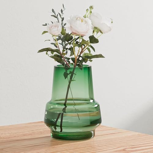 Relexome Green Glass Flower Vase for Centerpieces Bouquet Flowers Modern Wide Mouth Glass Vase Decorative Bud Vases for Home Decor, Living Room, Kitchen, Dining Table, Entryway 7.3 Inch - Image 1