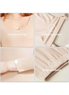 GGEROU Women Thermal Underwear Set,Women Thermal Base Layer Long Sleeve,Seamless Elastic Thermal Underwear,Women Round Neck Long-Sleeved Set Khaki  - Image 5