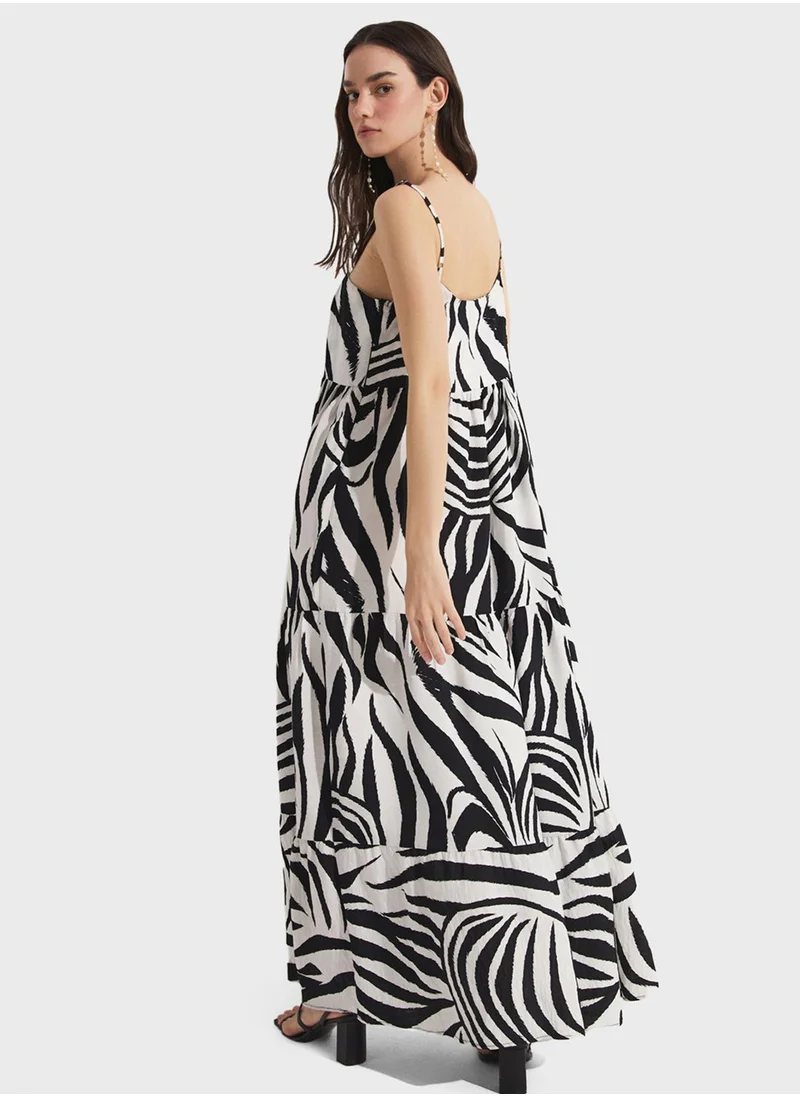 JUNE Strappy Printed Tiered Dress