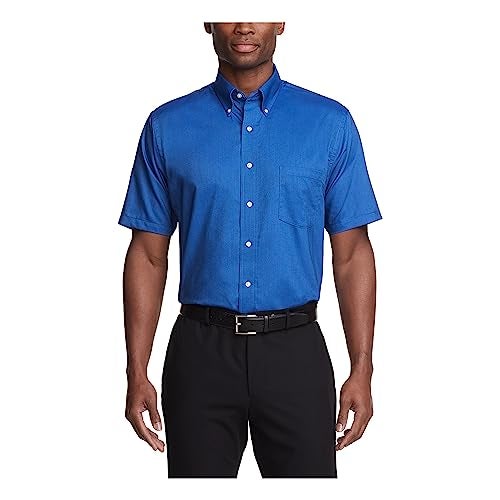 Van Heusen Men's Short Sleeve Dress Shirt Regular Fit Oxford Solid, English Blue, XX-Large - Image 1