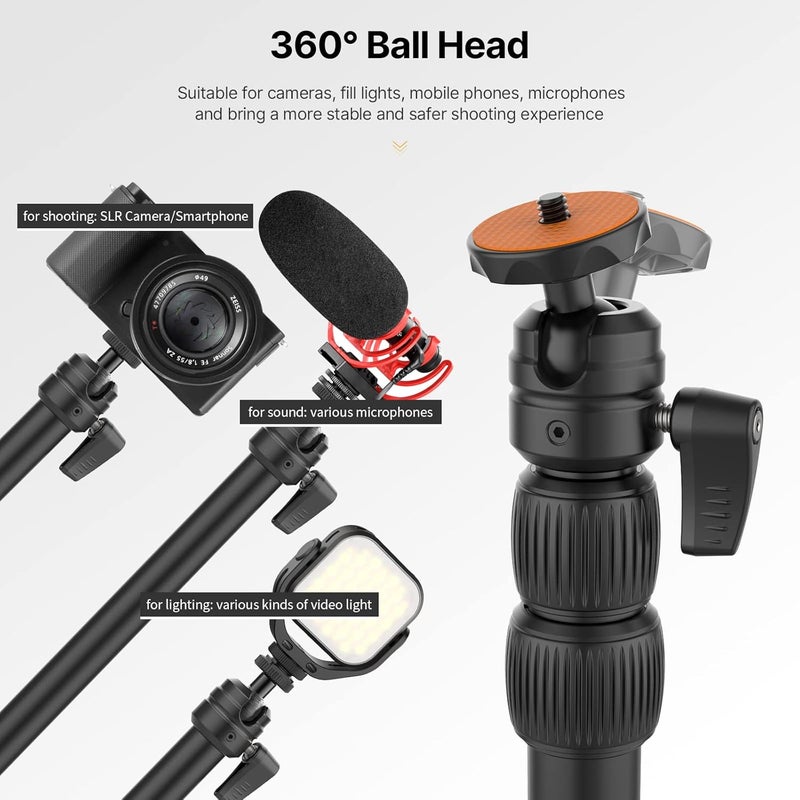jusmo Camera Desk Aluminum Mount Stand with 360 Ballhead, 14.5-37.7in Adjustable, Table Light Stand with 1/4in for DSLR Camera - Image 5