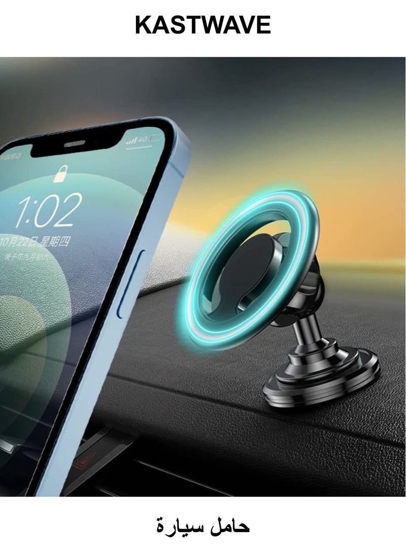 كاست ويف متوافق مع حامل MagSafe للسيارة لجهاز iPhone، حامل مغناطيسي للسيارة يدور 360 درجة على لوحة القيادة، حامل هاتف محمول لجهاز MagSafe iPhone 14/13/12/جميع الهواتف الذكية (أسود) - Image 1