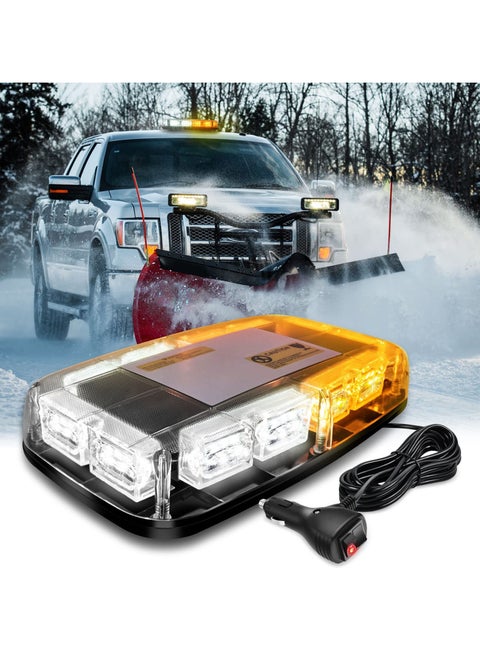 48 LED Emergency Strobe Light Bar for Roof Top, High Visibility Amber/White, 12-24V, Mini LED Safety Warning Light with Magnetic Base, Suitable for Cars, Snow Plows, Trucks, Construction Vehicles
