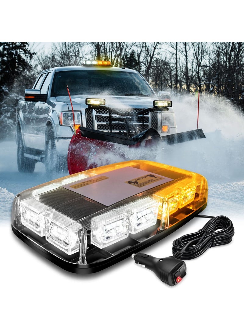 SYOSI - 48 LED Emergency Strobe Light Bar for Roof Top, High Visibility Amber/White, 12-24V, Mini LED Safety Warning Light with Magnetic Base, Suitable for Cars, Snow Plows, Trucks, Construction Vehicles - Image 1