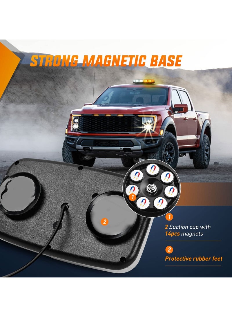 SYOSI - 48 LED Emergency Strobe Light Bar for Roof Top, High Visibility Amber/White, 12-24V, Mini LED Safety Warning Light with Magnetic Base, Suitable for Cars, Snow Plows, Trucks, Construction Vehicles - Image 1