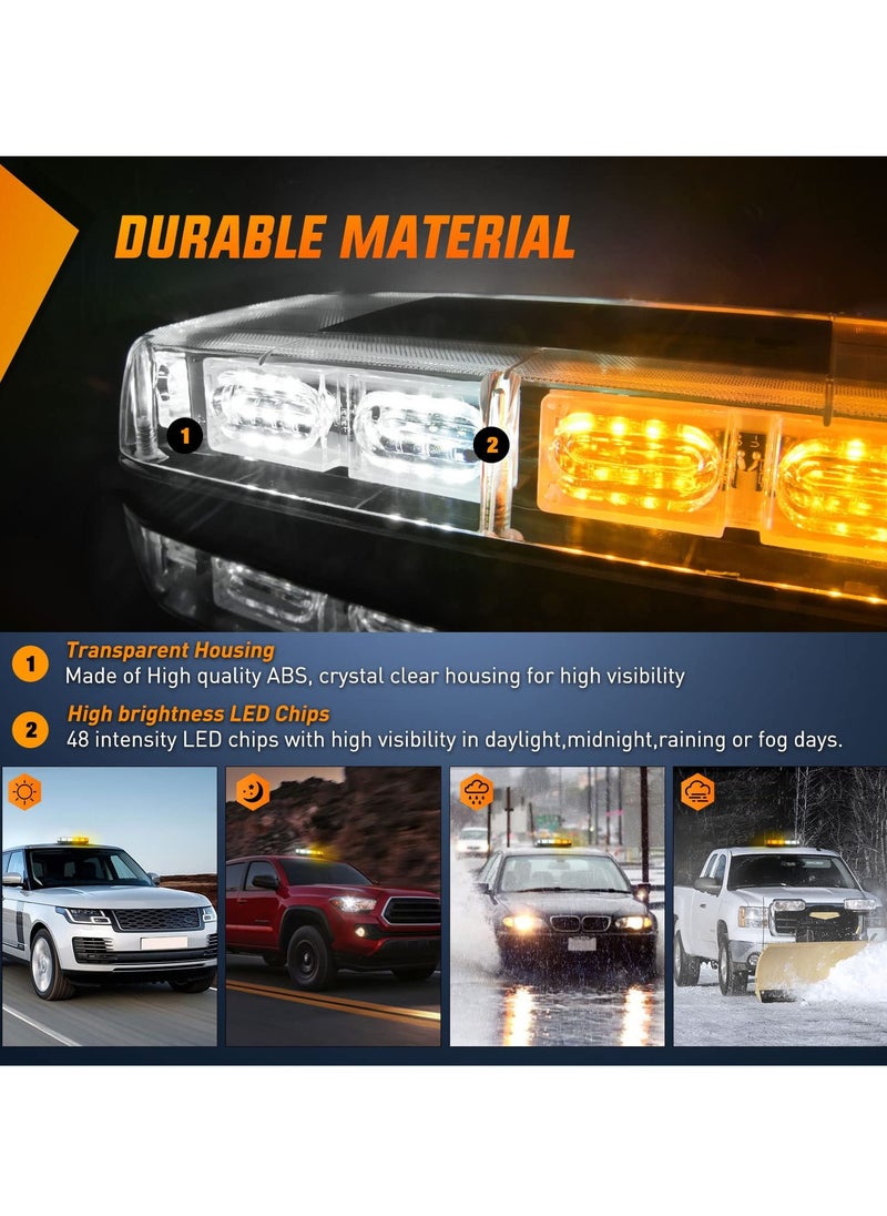 SYOSI - 48 LED Emergency Strobe Light Bar for Roof Top, High Visibility Amber/White, 12-24V, Mini LED Safety Warning Light with Magnetic Base, Suitable for Cars, Snow Plows, Trucks, Construction Vehicles - Image 1