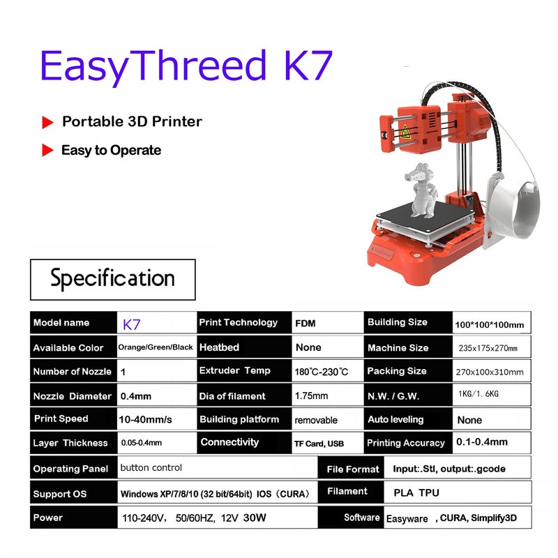 EasyThreed 3D Printer for Kids Mini Desktop 3D Printer 100x100x100mm Print Size No Heated Bed One-Key Printing with TF Card PLA Sample Filament for Beginners Household Education - Image 4